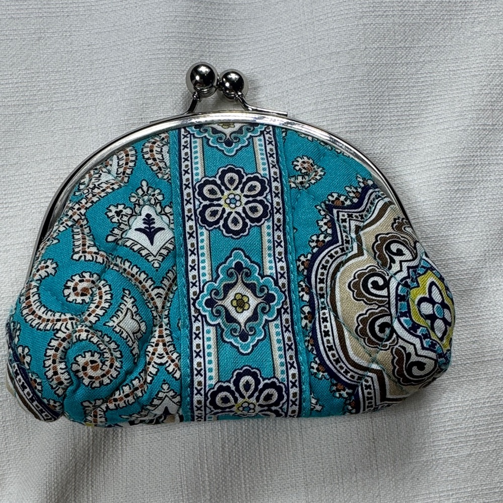 Vera Bradley Teal and Navy Patterned Clutch‎ small coin bag
